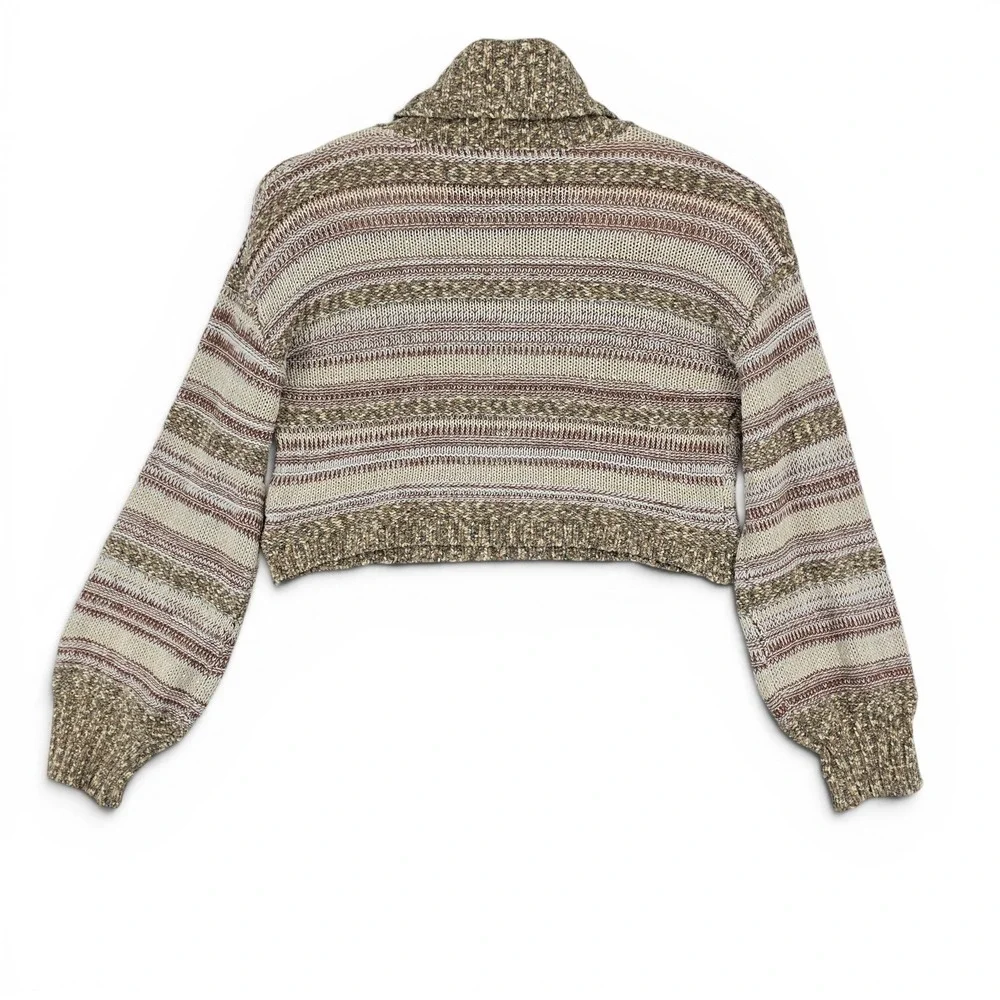 Altar'd State‎ XL Cropped Turtleneck Sweater Boho Cozy Neutral Striped Oversized
